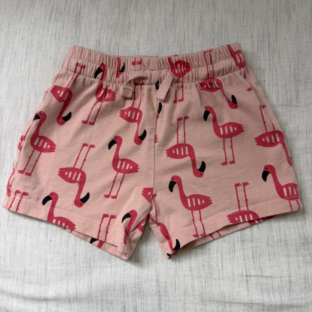 Hanna Andersson Toddler 3T Pink Flamingo Print Cotton Knit Pull On Shorts 90cm
